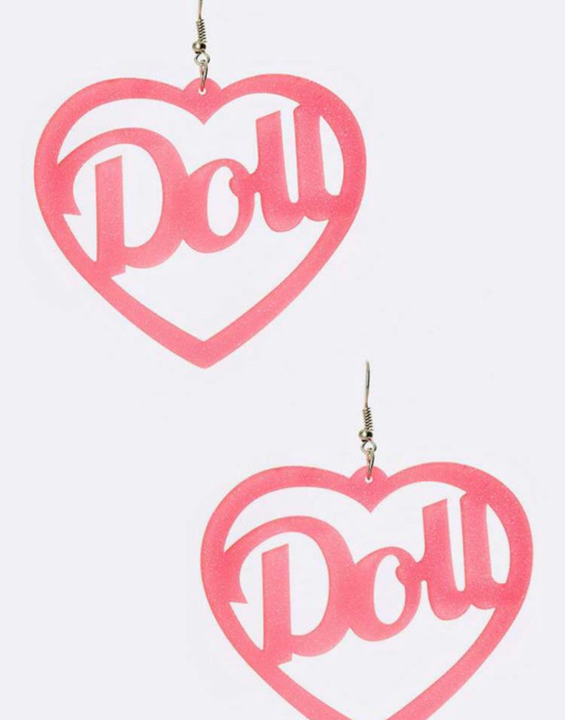 Pink Heart Baby Doll Glitter Earrings